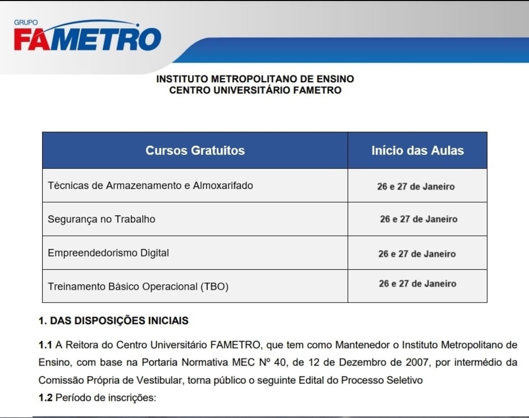 Fametro Cursos Gratuitos