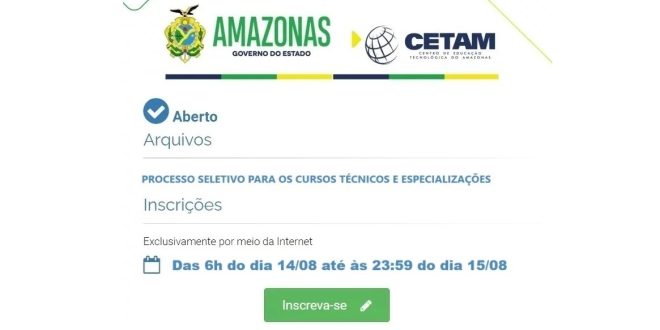 Cetam inscrições até 15.08.2024