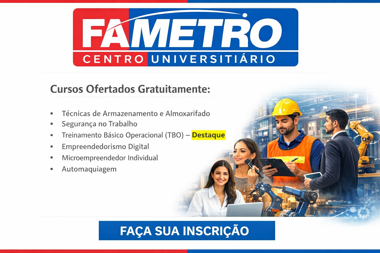 Cursos de Qualificação FAMETRO 2026 - Inscrições abertas para diversas ...