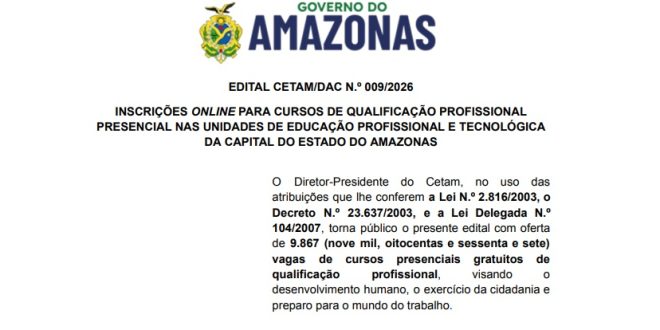 Edital Cetam 009.2026